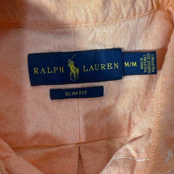 Ralph Lauren Men's Peach Button Short Sleeve Shirt Size Medium Slim Fit - Picture 8 of 12